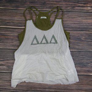 Tri-Delta Women's Olive Green and White Mesh Jersey Top